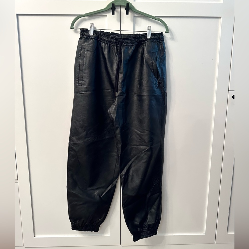 Stella McCartney Black Kira faux leather Vegan Joggers Track Sweatpants 6/42